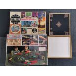 A vintage Motorific Alcan highway torture track car racing game together with a vintage Quiz Ball