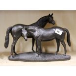 A Heredities cold cast model of two horses entitled "Morning Watch", H. 27cm, L. 38cm.