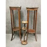 Two Edwardian plant stands and a smokers stand, tallest H. 97 cm.