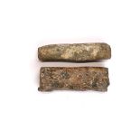 Two rare Roman curled lead curse tablets H. 7cm. Provenance; Bonham's auctioneers, London.