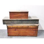 Two early 20th Century wooden boxes largest H. 75cm L. 32cm D. 32cm. together with a wooden shop
