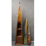 A vintage Putney to Mortlake 1909 rowing trophies case, together with two rowing oar trophies for