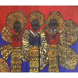 Chinze Ojobo, "Friends for Life", acrylic on carved wood, 135 x 120cm, 2020. Best friends are