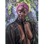 Stephanie Caeiro, "Nadia with wisteria", oil on cradled wood panel, 30 x 40cm, 2021. I imagined a