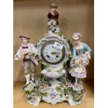 A 19th C French porcelain mantel clock case with notation on dial for 'George. E. Butcher,