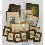 A quantity of framed pictures.
