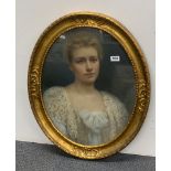 An oval gilt framed 19th Century pastel portrait of a young woman, frame size 58 x 69cm.