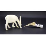 A 19th Century carved ivory/bone articulated needle, closed L. 6.5cm. Together with an early 20th