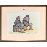 An interesting framed watercolour of an elderly couple, frame size 47 x 61cm.