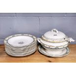 An antique Imperial porcelain, stamped Wedgwood, 'Sylvia' pattern soup tureen and 12 soup bowls.