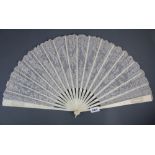 A 19th century Chinese carved ivory/bone and lace fan with original box and gentleman's presentation