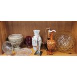 A Doulton stoneware oil lamp base and a group of mixed glassware.