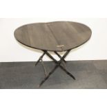 A 19th Century Thornton and Herne circular folding campaign table, Dia. 101cm.