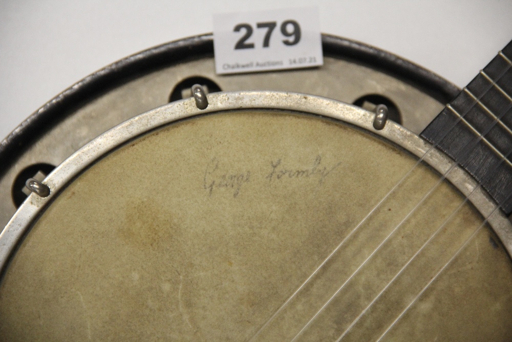 A signed George Formby ukulele banjo and record. - Image 2 of 3