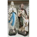 A pair of 1920'sw/30's 'chalk' figures of Mary, Joseph and the boy Jesus, tallest 64.5cm.