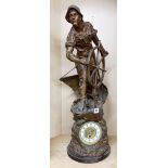 A large 19th Century French bronze finished spelter mantle clock , H. 70cm.