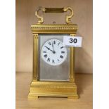 A French gilt brass repeater carriage clock, H. 20cm.