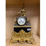 A 19th C French gilt brass mounted figure on mantel clock, H. 47cm.