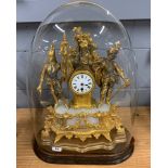 A large 19th Century French gilt spelter and onyx mantel clock under dome, overall H. 58cm. No