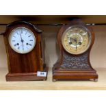 An Edwardian mahogany striking mantel clock, H. 26cm, together with a Victorian mahogany striking