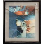 A large double glass framed lithograph 90/250 entitled 'Concert of the future' by P. War, frame size