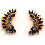 A pair of 925 silver gilt earrings set with marquise cut sapphires, L. 2.5cm.