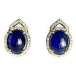 A pair of 925 silver earrings set with cabochon cut sapphires and white stones, L. 1.5cm.