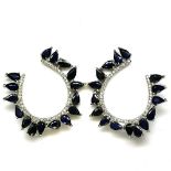 A pair of 925 silver drop earrings set with pear cut sapphires, L. 8.5cm.