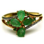 A matching 925 silver gilt ring set with emeralds, (P.5).