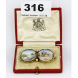 A 19th century yellow metal mounted (tested 9ct gold) hand painted double miniature "Grand Tour"