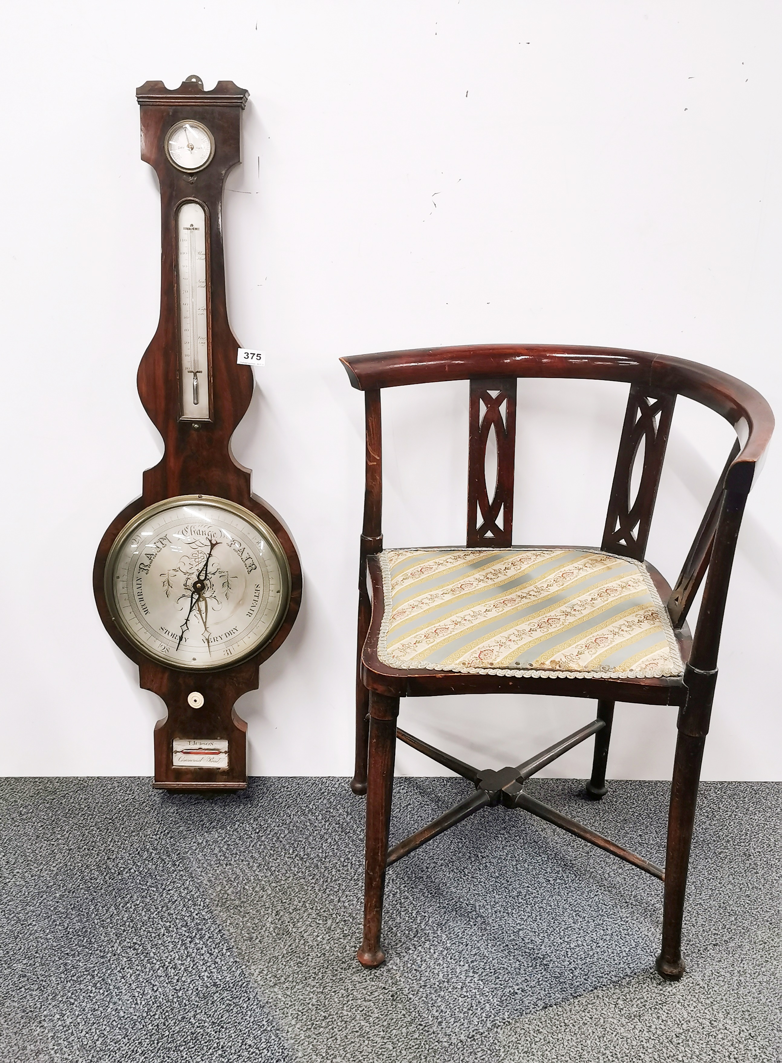 A Georgian mahogany veneered mercury barometer by T.Hudson, (not working) L. 105cm, together with an