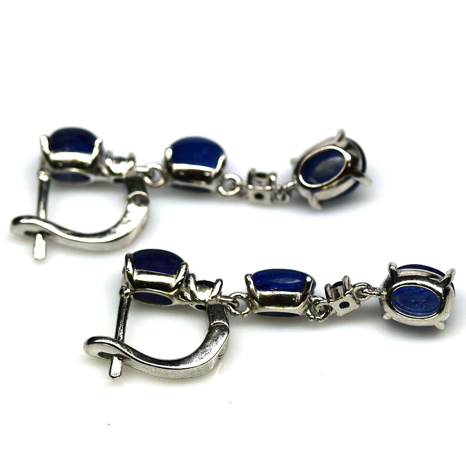 A pair of 925 silver earrings set with cabochon cut sapphires and white stones, L. 1.5cm. - Image 2 of 3