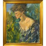 A large gilt framed oil on canvas portrait of a young woman dated 1966, frame size 77 x 88cm.