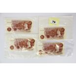 Four Bank of England ten shilling notes, cashier Fforde, with sequential numbers in excellent