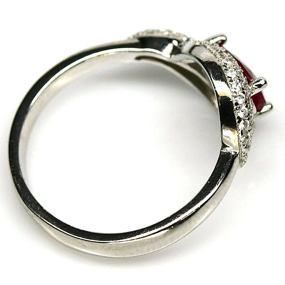 A 925 silver ring set with pear cut rubies and white stones, (Q). - Image 2 of 2