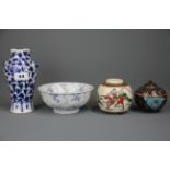 A 19th C. Chinese hand painted porcelain vase and bowl (both A/F) together with a ginger jar and a