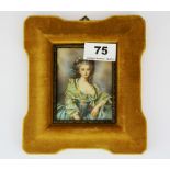 A framed hand painted miniature of a young woman, frame size 15 x 16cm.