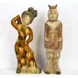 Two Chinese Tang Dynasty (618-907 C.E) terracotta tomb type figures, H. 35cm (Possibly of the