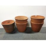 Five vintage terracota plant pots, Dia. 36, H. 29cm.