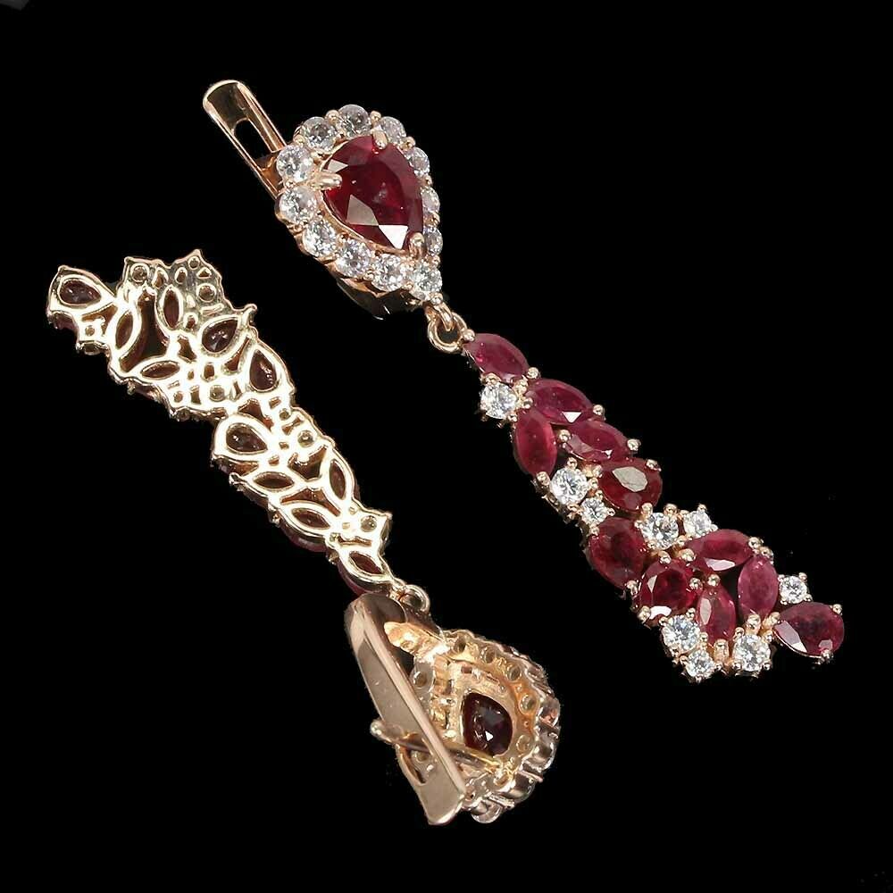 A pair of 925 silver rose gold gilt drop earrings set with rubies and white stones, L. 4.1cm. - Image 2 of 2