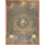 A Tibetan hand painted thangka on fine canvas, 45 x 59cm.
