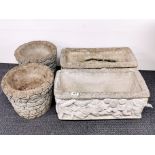 Four vintage concrete garden planters, largest 53 x 25 x 25.