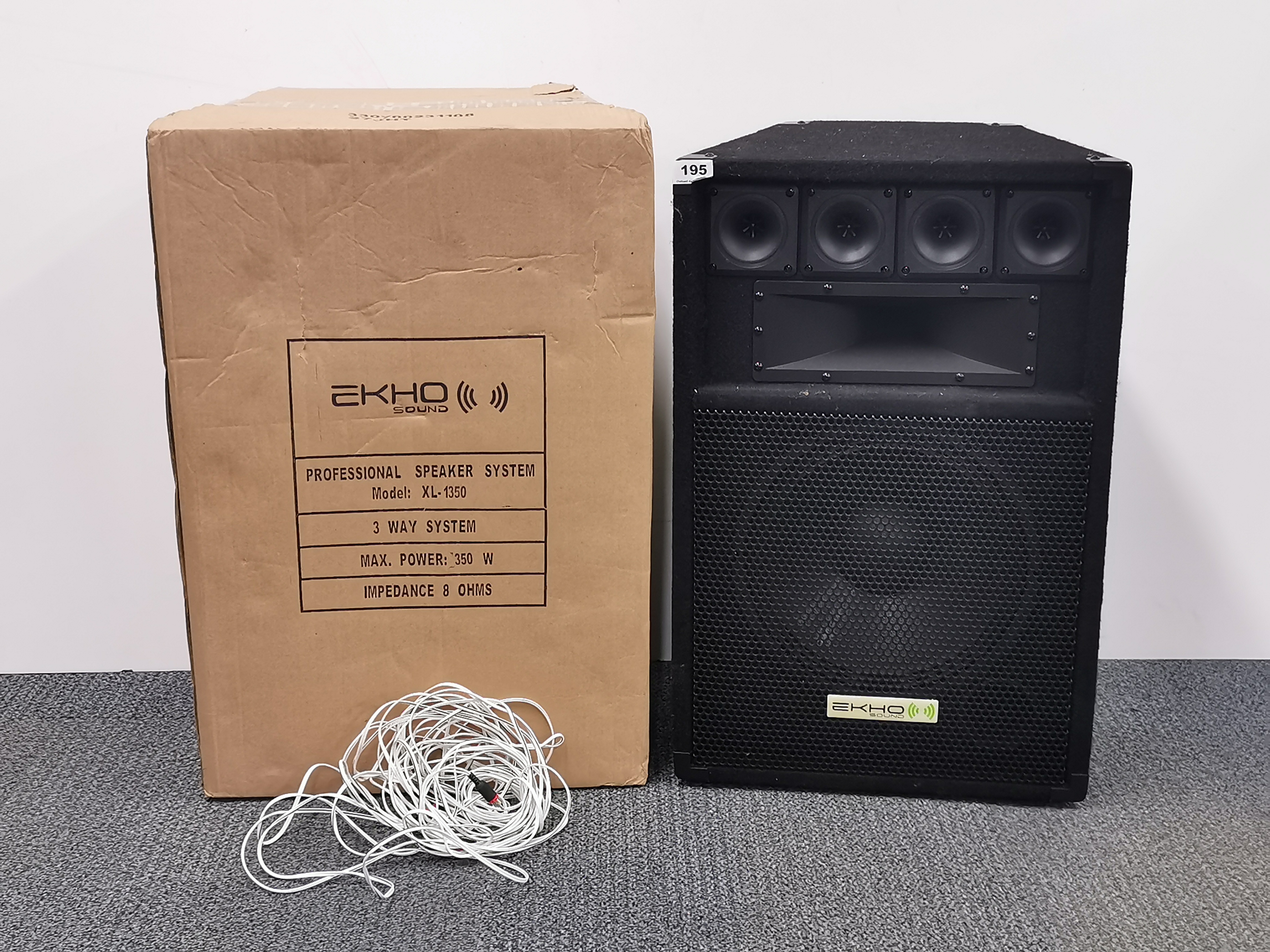 A pair of Akho Hi Fi speakers, one still boxed, H. 66cm.