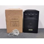 A pair of Akho Hi Fi speakers, one still boxed, H. 66cm.