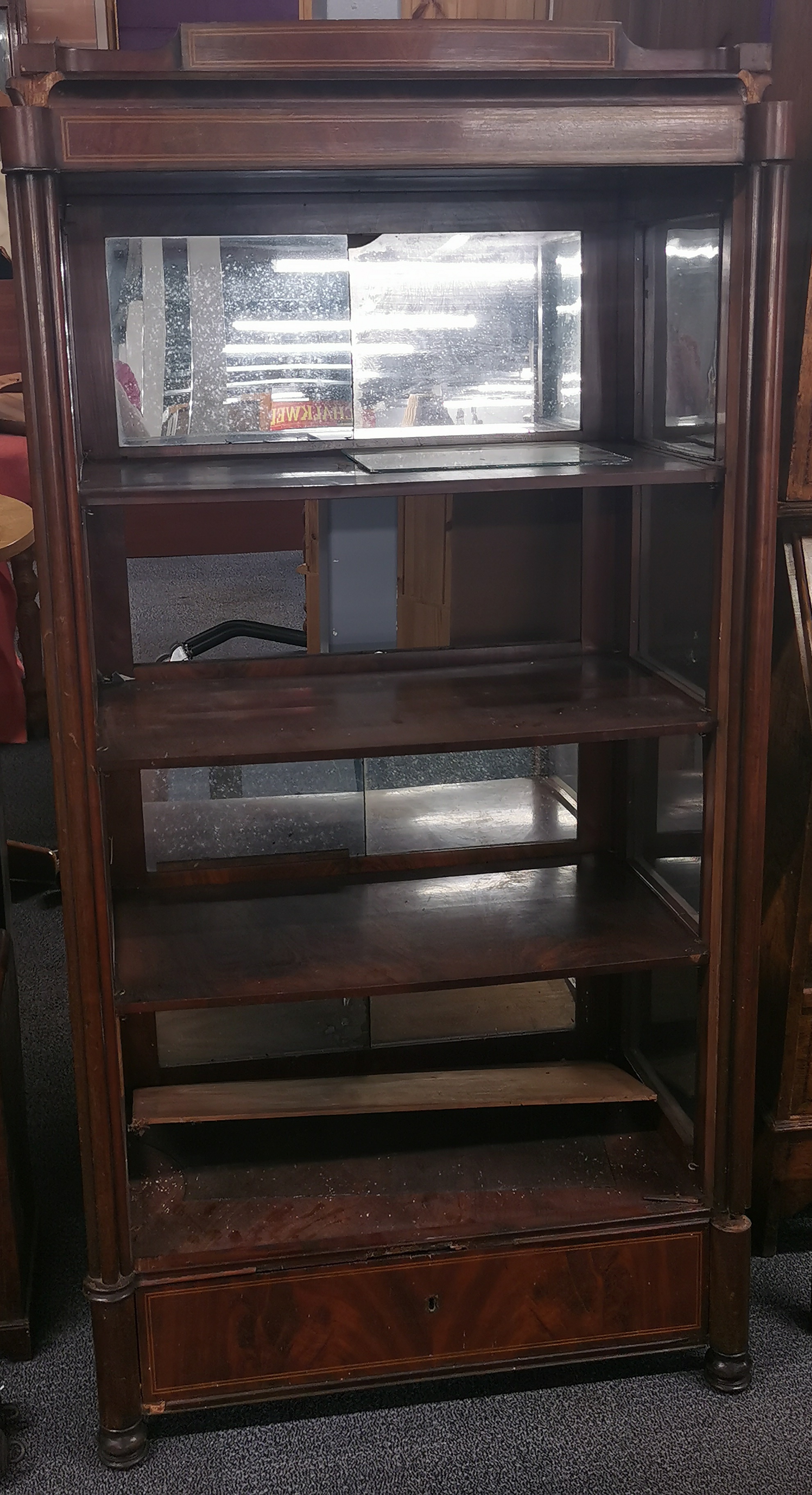 A 19th C French inlaid mahogany glazed cabinet, 81 x 158cm. Currently with no back legs. - Image 2 of 2