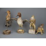 Taxidermy interest: Four re-mounted early taxidermy, duck H. 29cm.