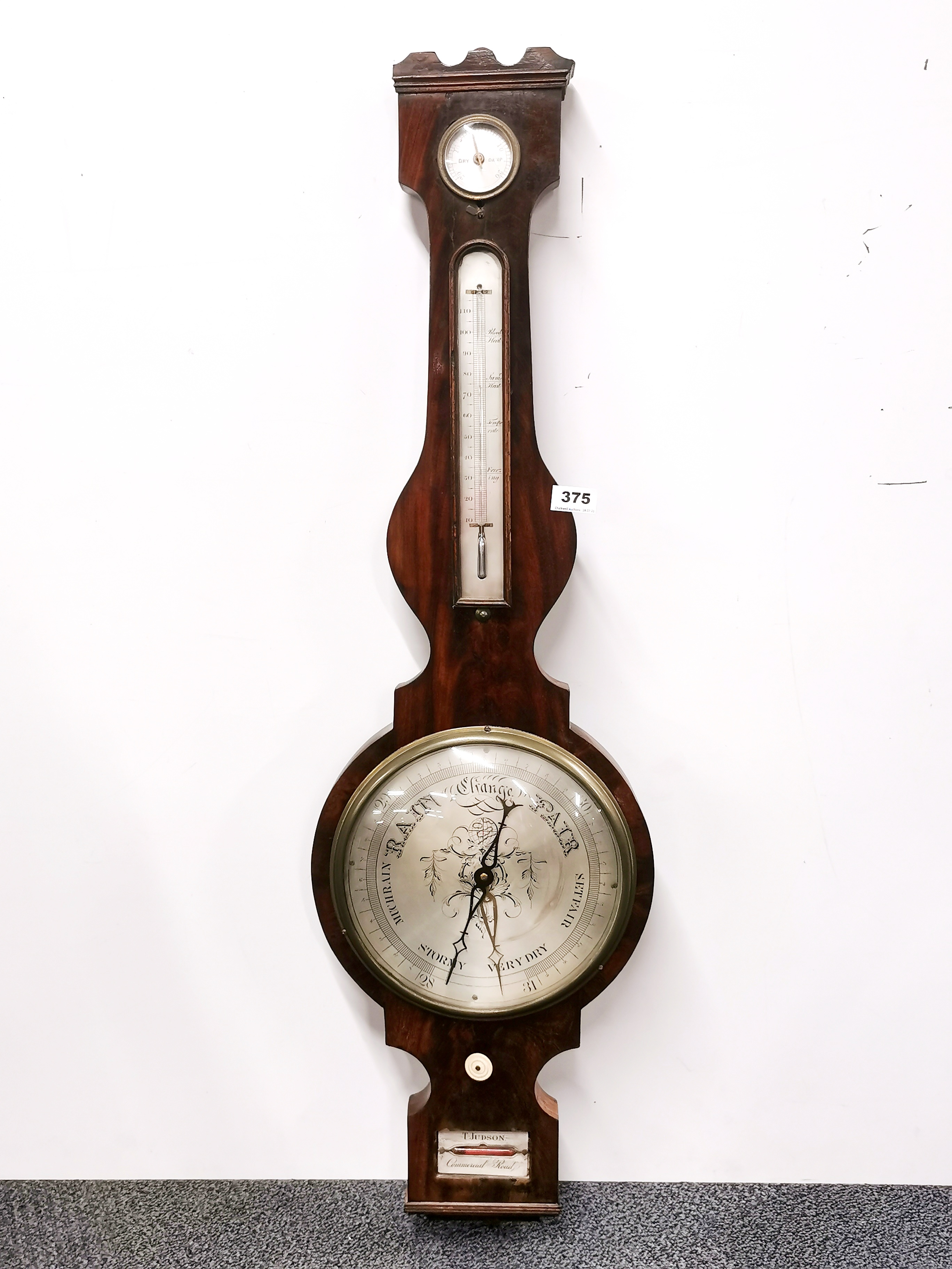 A Georgian mahogany veneered mercury barometer by T.Hudson, (not working) L. 105cm, together with an - Image 2 of 3