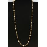 An unusual hallmarked 9ct yellow gold necklace set with cultured pearls, approx. L. 67cm, approx.