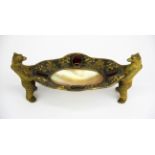 A lovely Austrian gilt bronze and mother of pearl centre piece set with faux gem stones, W. 18.5cm.