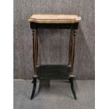 An Edwardian ebonised side table with marble top and brass gallery, H. 80cm W. 43cm.